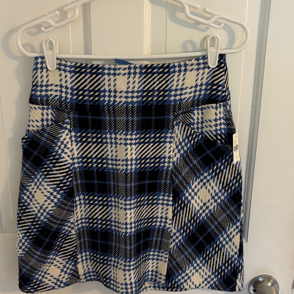Anthropology - Maeve Navy and Cream Plaid A-Line Skirt